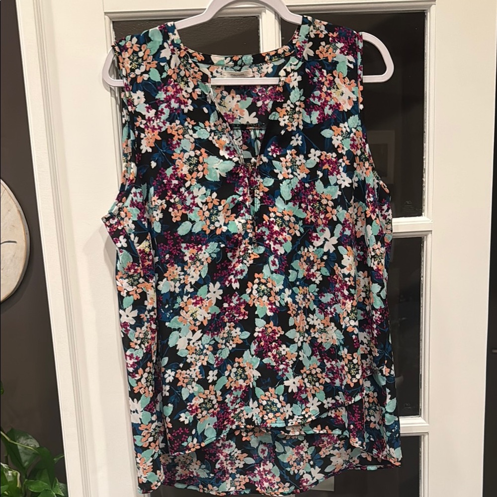 Maurices Green and Pink Mandarin Collar Blouse